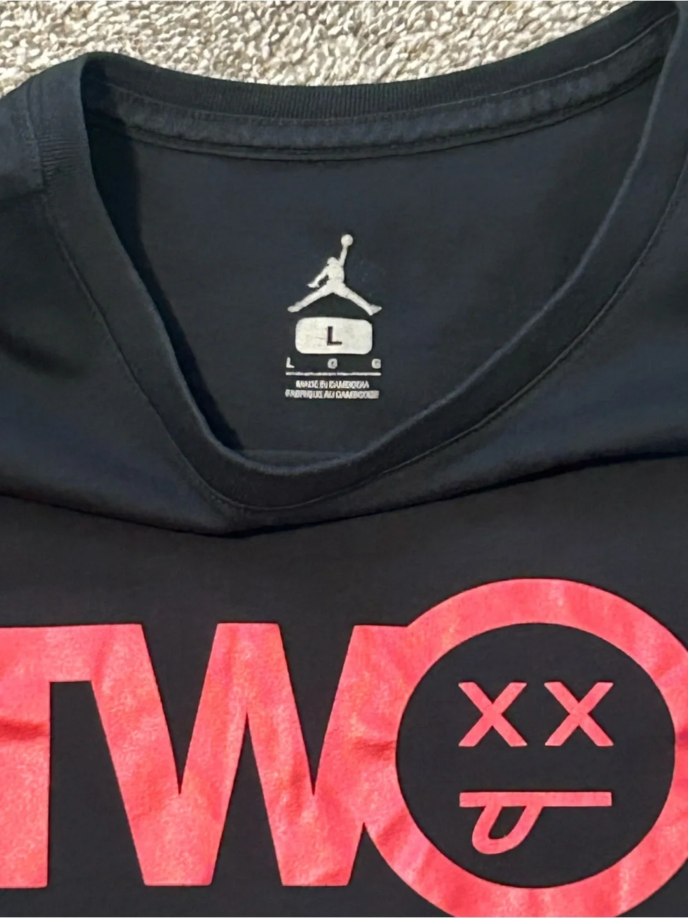 Jordan Mens Large TWO3 Flu Game Graphic Shirt Black Red Tee